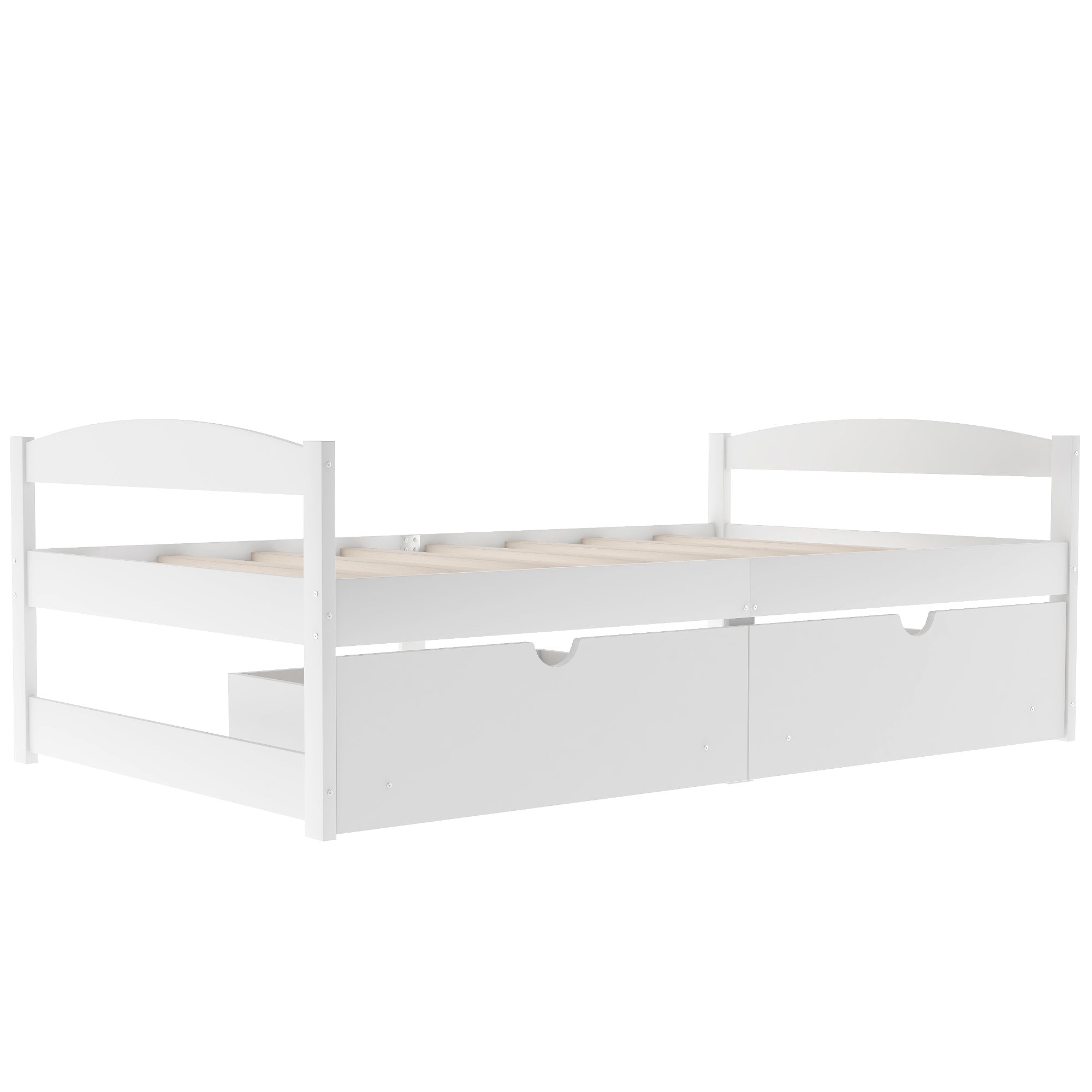 White Twin Size Platform Bed with Two Drawers, Solid Wood and MDF (WF195910AAK) - Direct Wicker