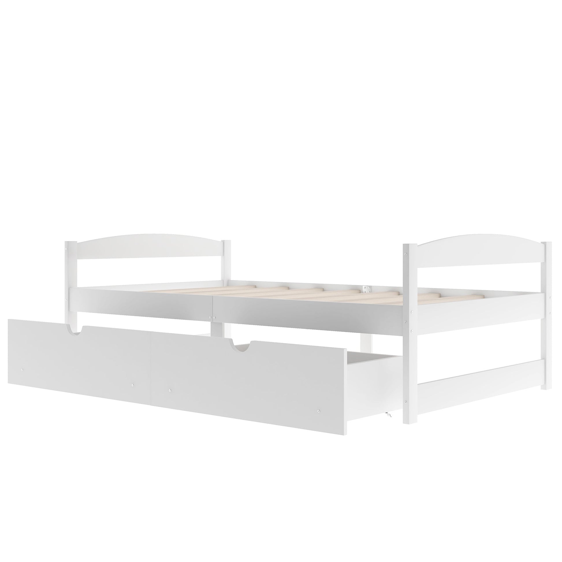 White Twin Size Platform Bed with Two Drawers, Solid Wood and MDF (WF195910AAK) - Direct Wicker