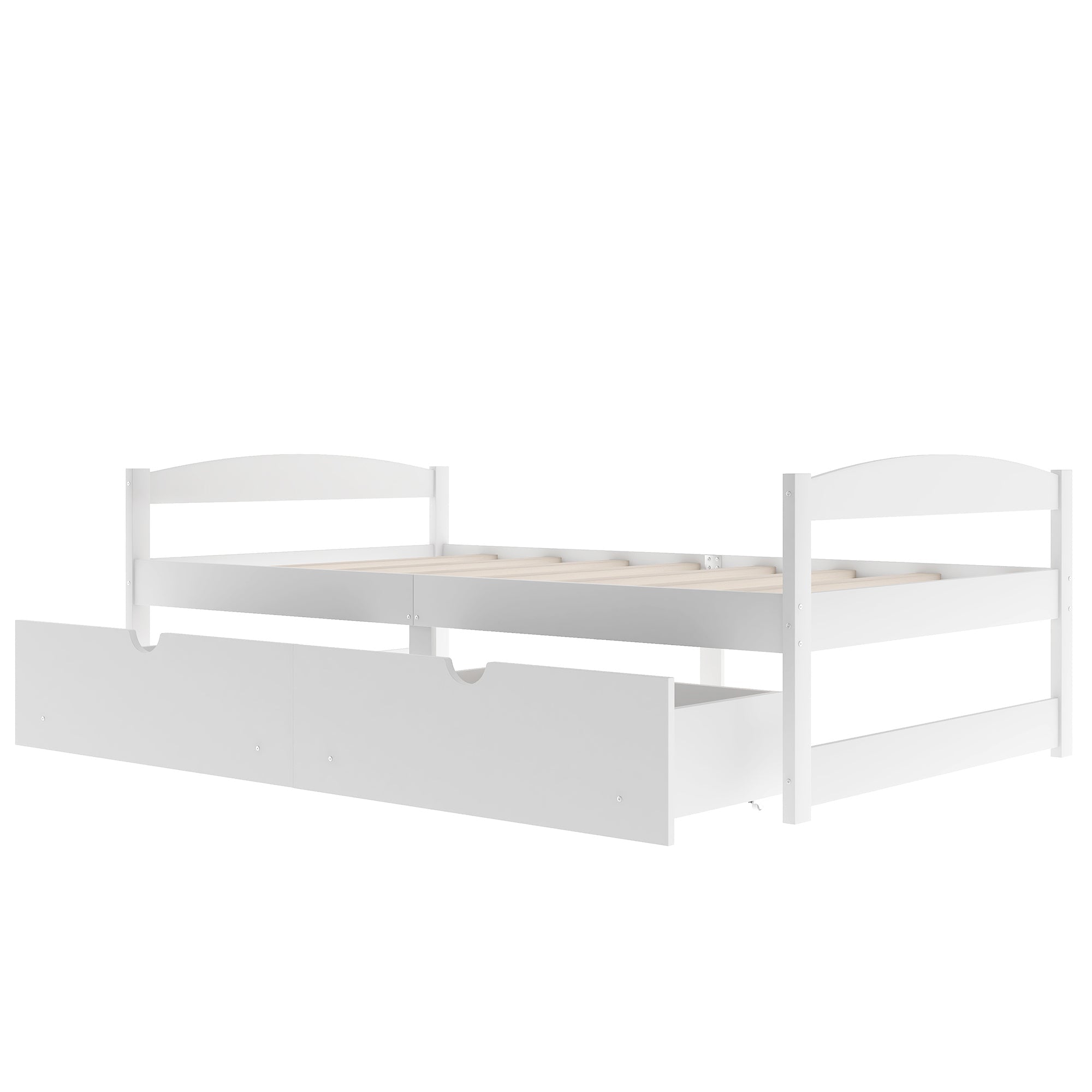 White Twin Size Platform Bed with Two Drawers, Solid Wood and MDF (WF195910AAK) - Direct Wicker