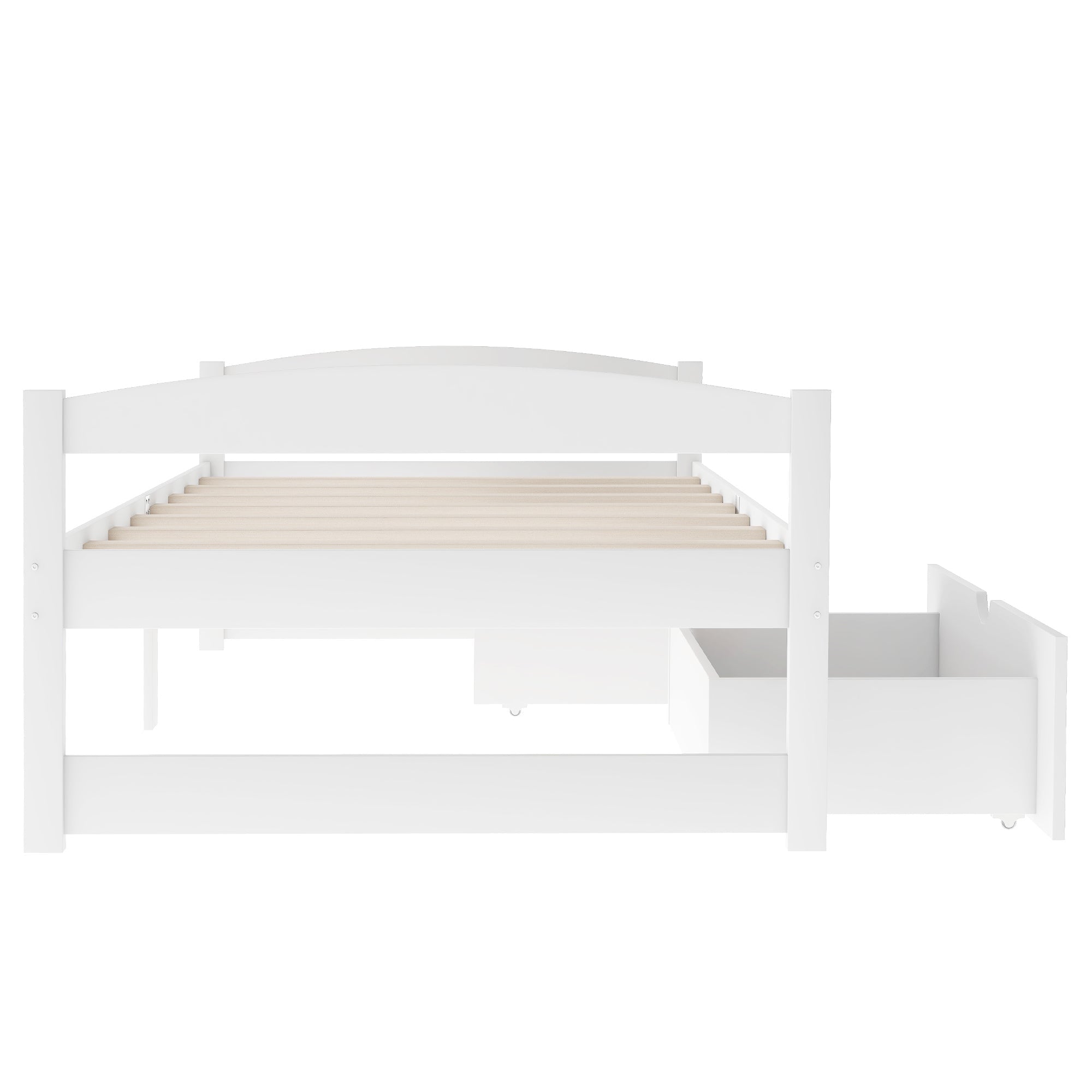 White Twin Size Platform Bed with Two Drawers, Solid Wood and MDF (WF195910AAK) - Direct Wicker