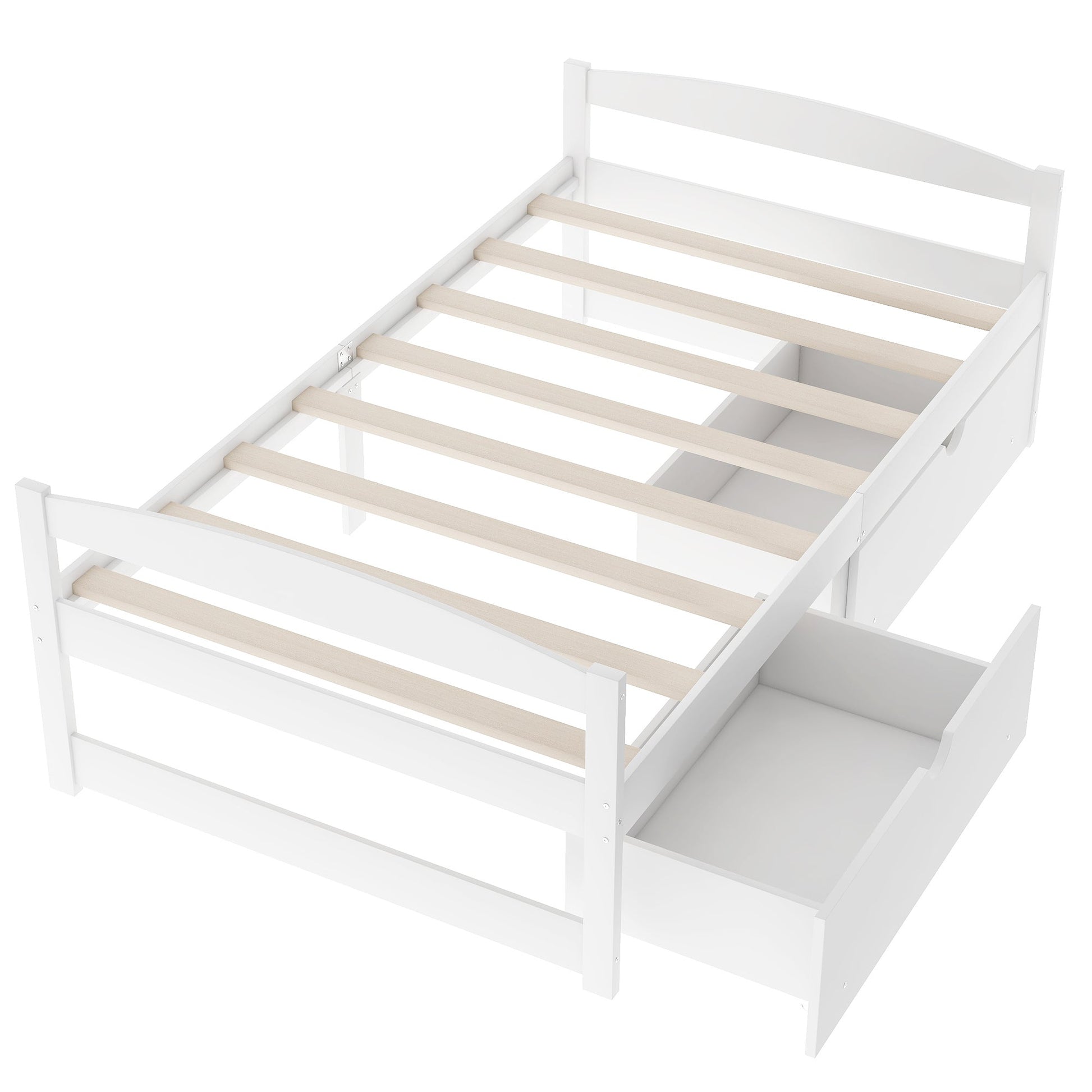 White Twin Size Platform Bed with Two Drawers, Solid Wood and MDF (WF195910AAK) - Direct Wicker