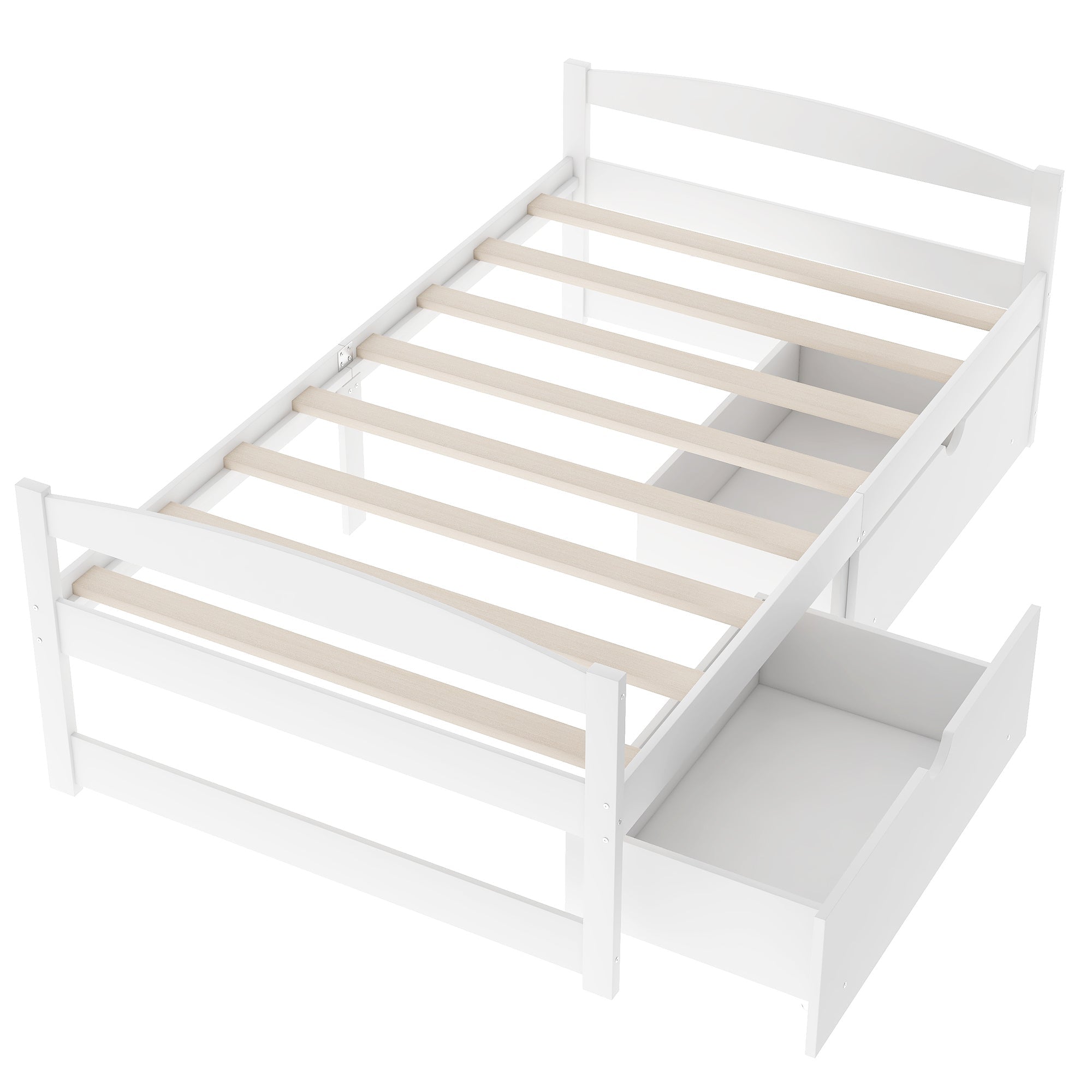 White Twin Size Platform Bed with Two Drawers, Solid Wood and MDF (WF195910AAK) - Direct Wicker