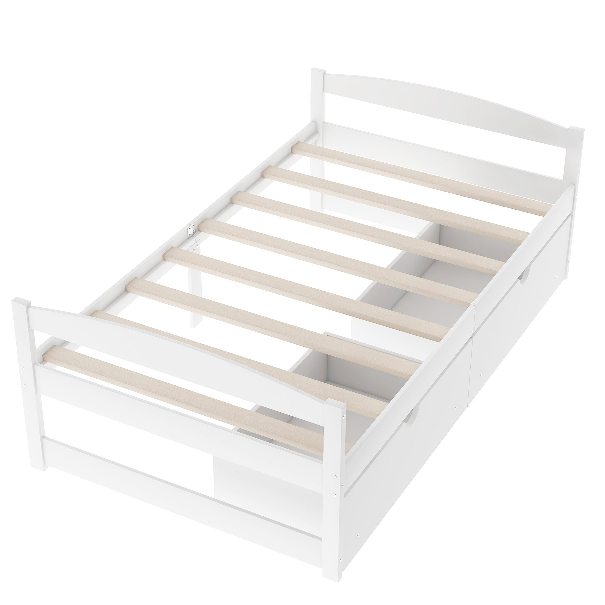 White Twin Size Platform Bed with Two Drawers, Solid Wood and MDF (WF195910AAK) - Direct Wicker