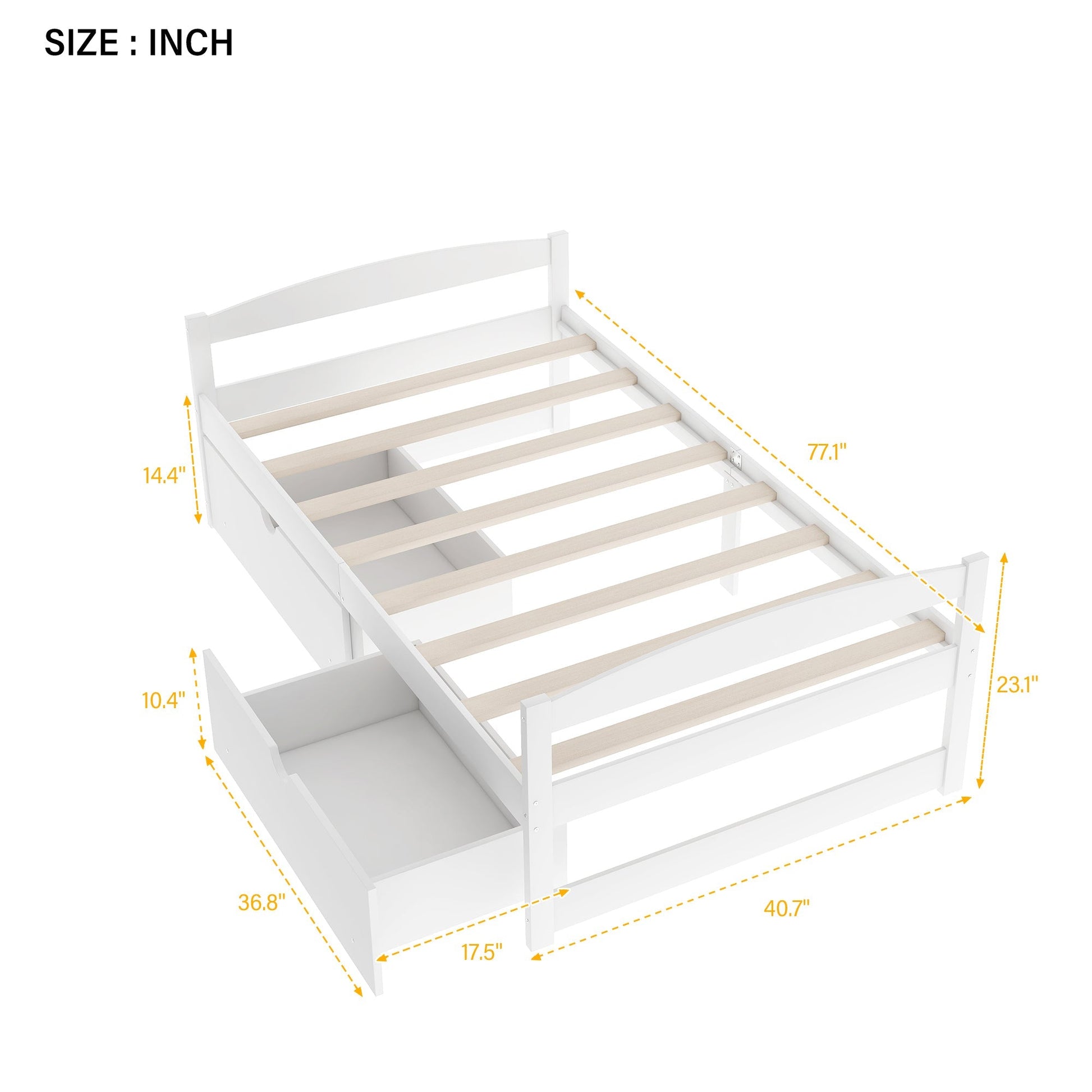 White Twin Size Platform Bed with Two Drawers, Solid Wood and MDF (WF195910AAK) - Direct Wicker