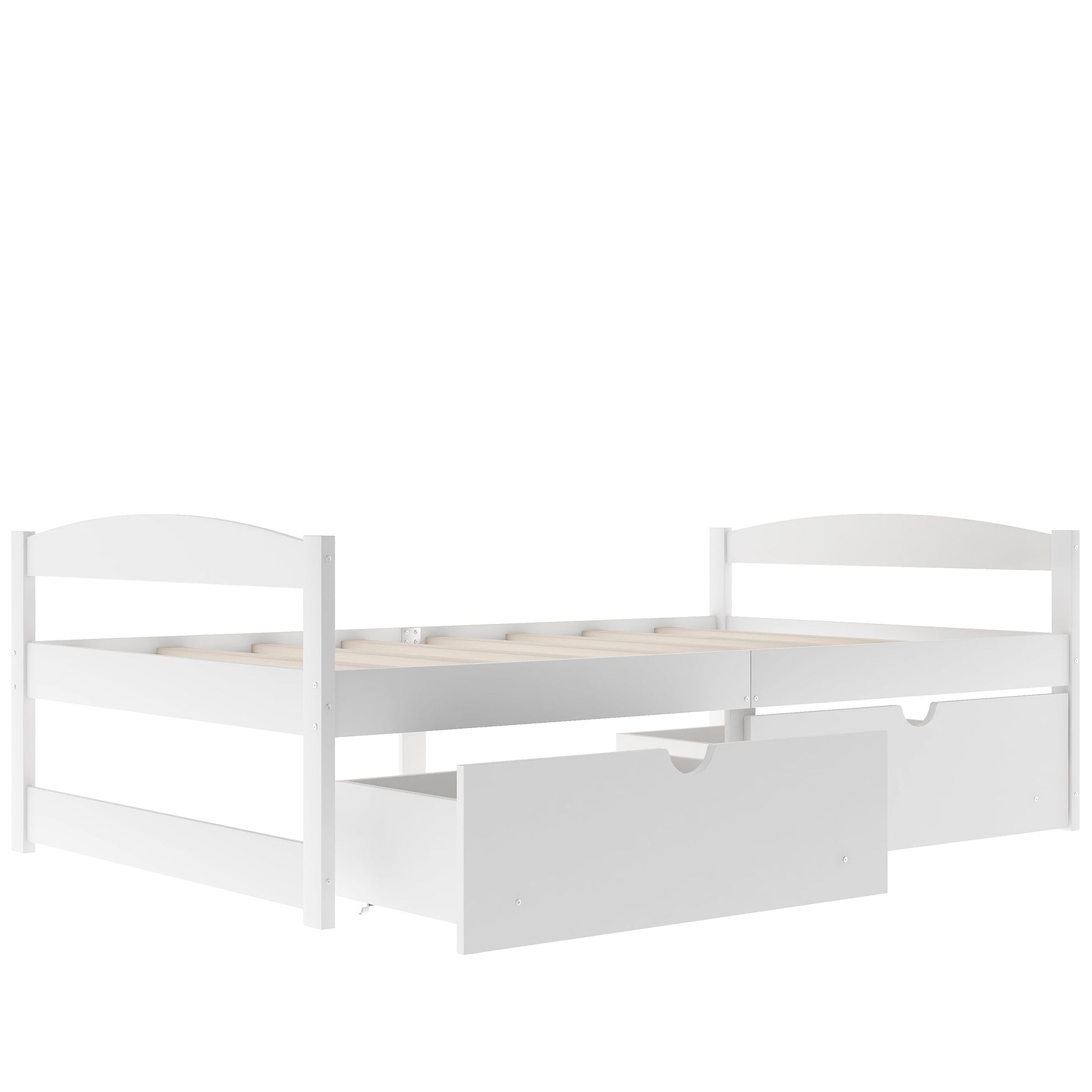White Twin Size Platform Bed with Two Drawers, Solid Wood and MDF (WF195910AAK) - Direct Wicker