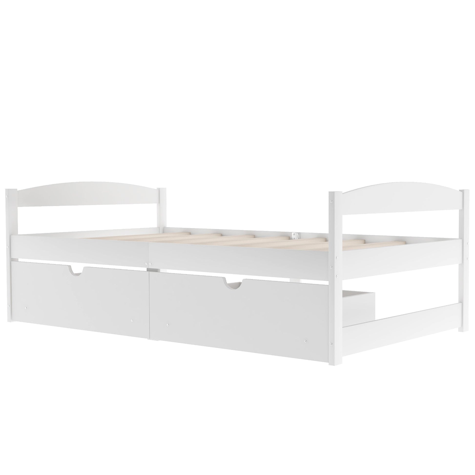 White Twin Size Platform Bed with Two Drawers, Solid Wood and MDF (WF195910AAK) - Direct Wicker