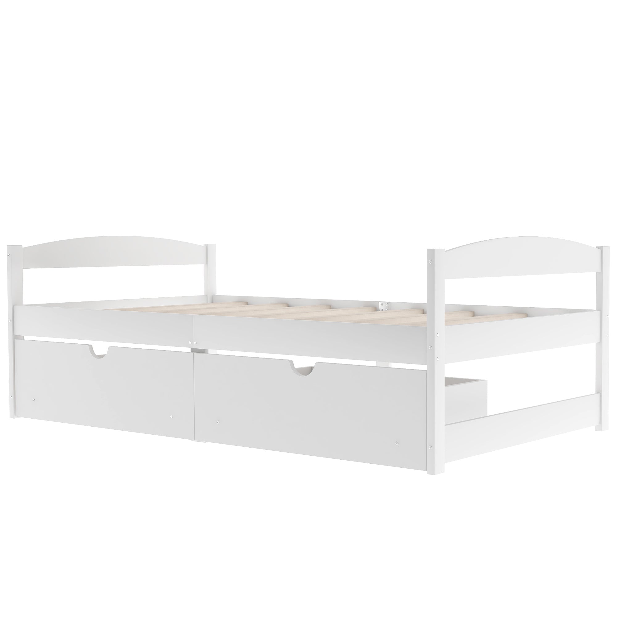 White Twin Size Platform Bed with Two Drawers, Solid Wood and MDF (WF195910AAK) - Direct Wicker