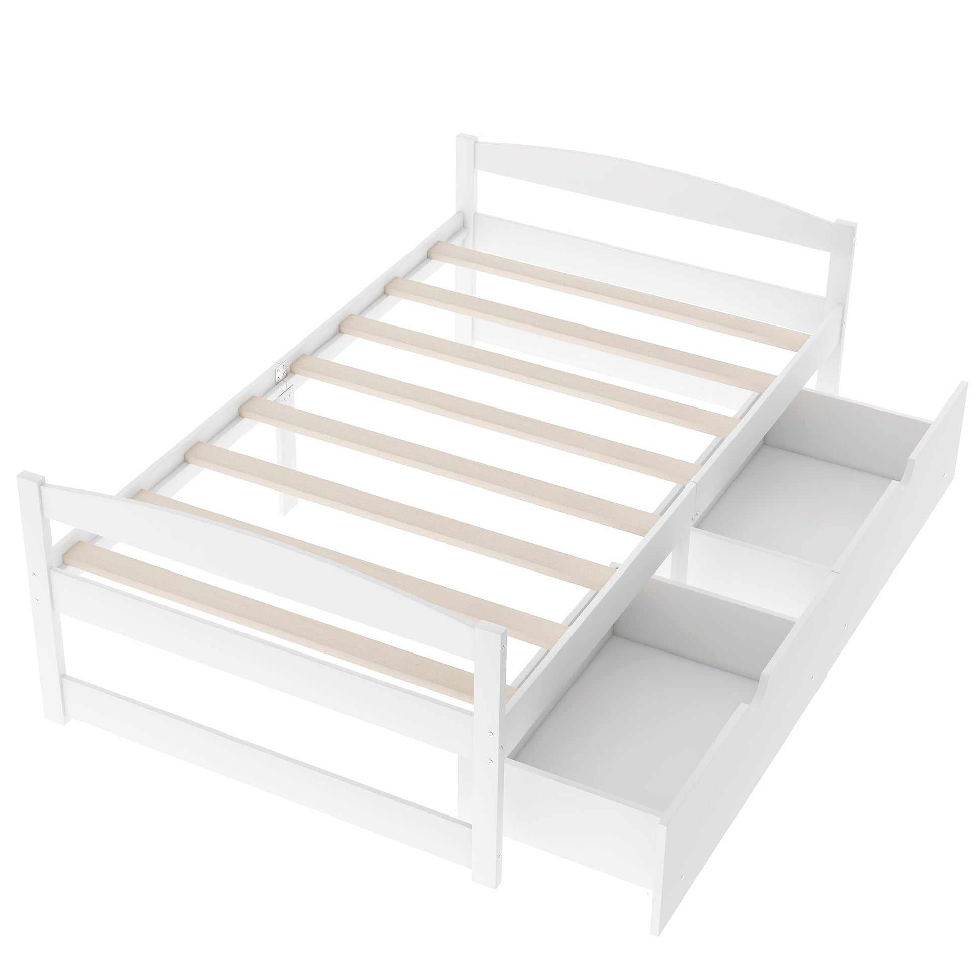 White Twin Size Platform Bed with Two Drawers, Solid Wood and MDF (WF195910AAK) - Direct Wicker