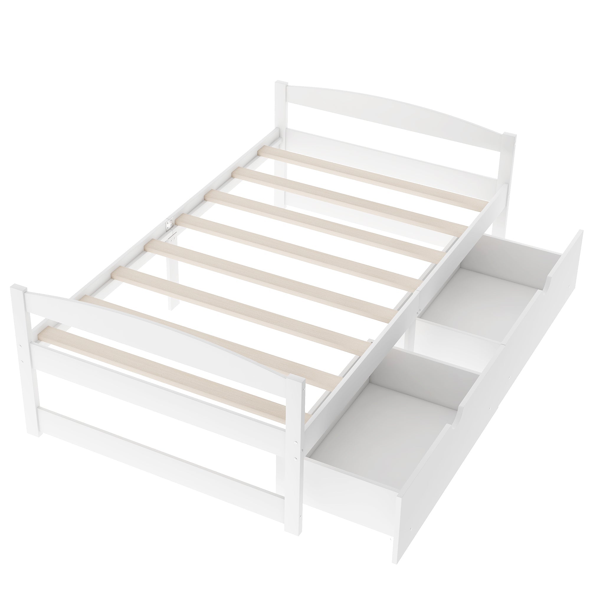 White Twin Size Platform Bed with Two Drawers, Solid Wood and MDF (WF195910AAK) - Direct Wicker