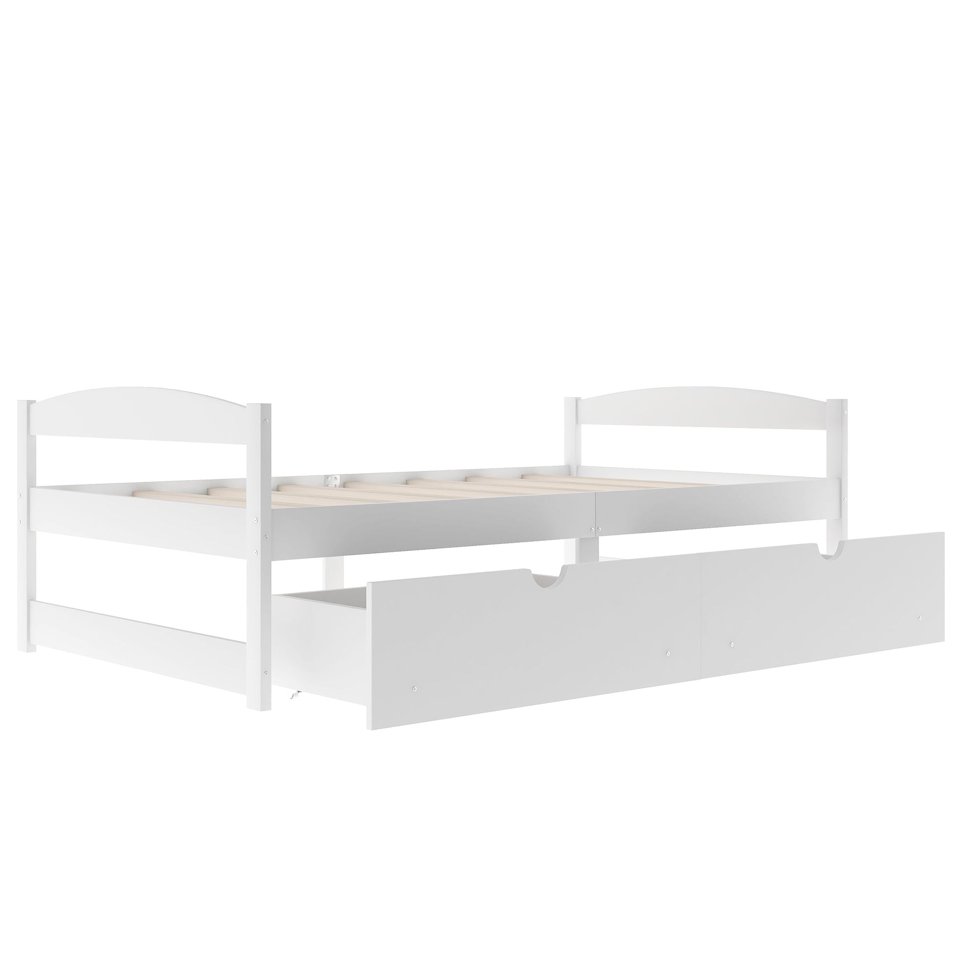 White Twin Size Platform Bed with Two Drawers, Solid Wood and MDF (WF195910AAK) - Direct Wicker