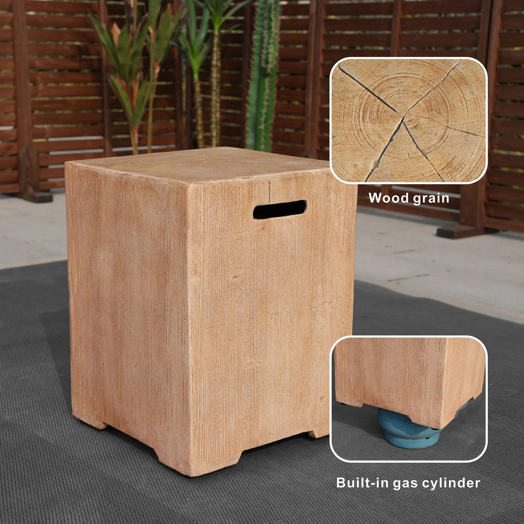 Wood Grain Outdoor Gas Fire Pit Side Table (PAG-2333ST-NT) - Direct Wicker
