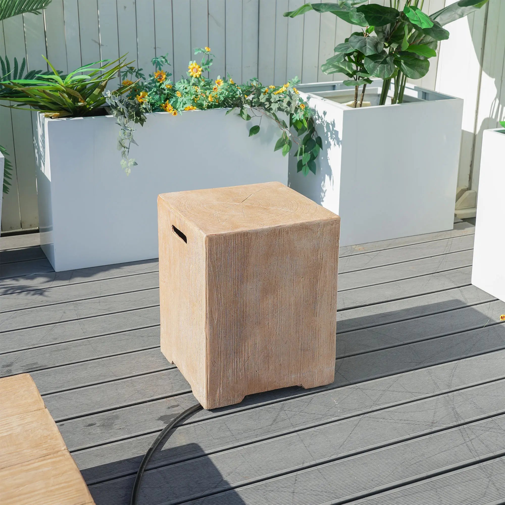 Wood Grain Outdoor Gas Fire Pit Side Table (PAG-2333ST-NT) - Direct Wicker