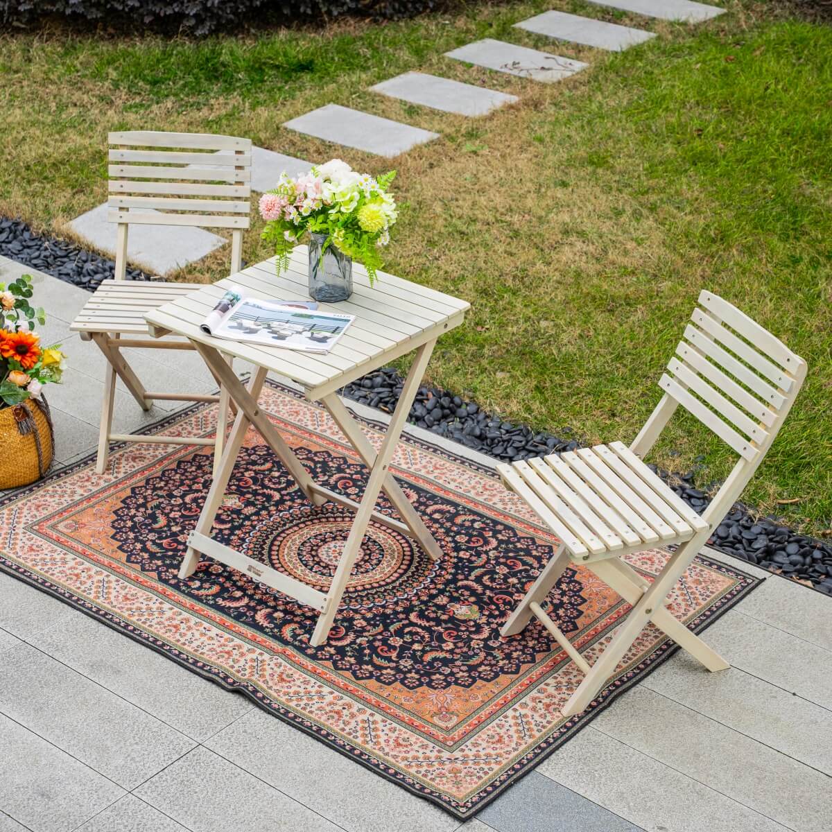 Wooden Outdoor Dining Set – Rectangular Table with Chairs for Garden, Patio or Balcony - Direct Wicker
