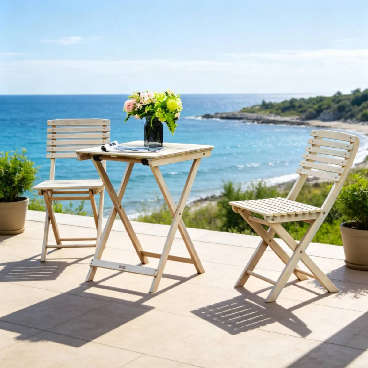 Wooden Outdoor Dining Set – Rectangular Table with Chairs for Garden, Patio or Balcony - Direct Wicker