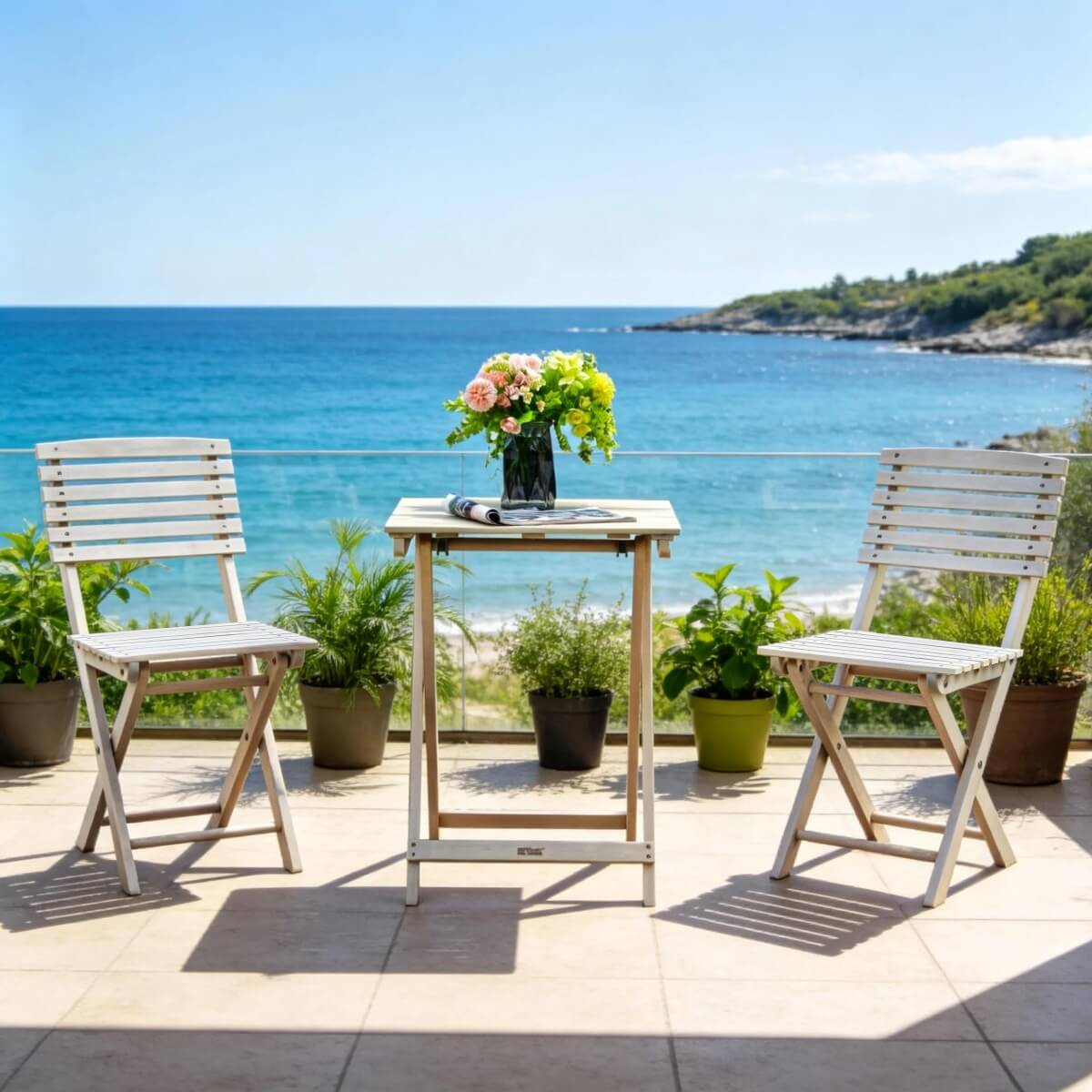 Wooden Outdoor Dining Set – Rectangular Table with Chairs for Garden, Patio or Balcony - Direct Wicker