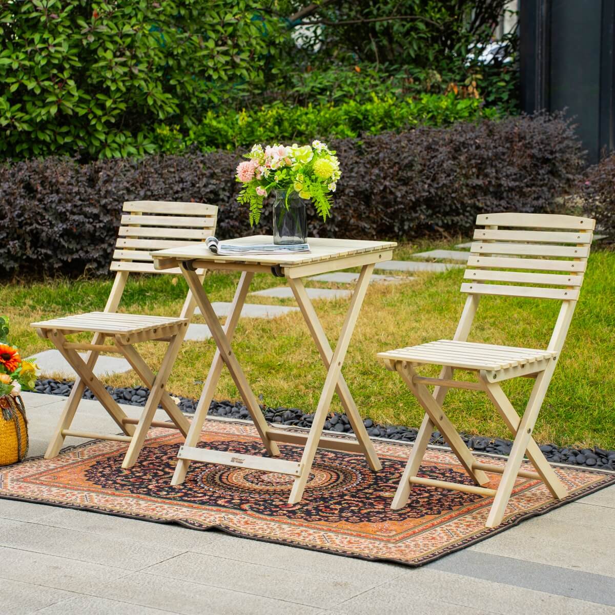 Wooden Outdoor Dining Set – Rectangular Table with Chairs for Garden, Patio or Balcony - Direct Wicker
