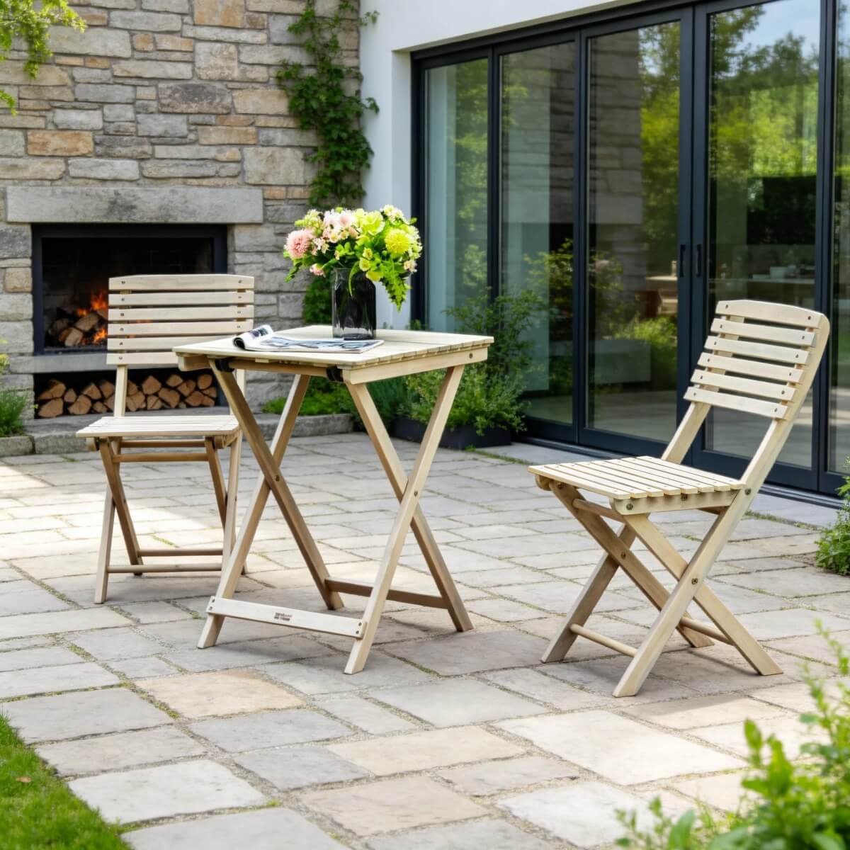 Wooden Outdoor Dining Set – Rectangular Table with Chairs for Garden, Patio or Balcony - Direct Wicker