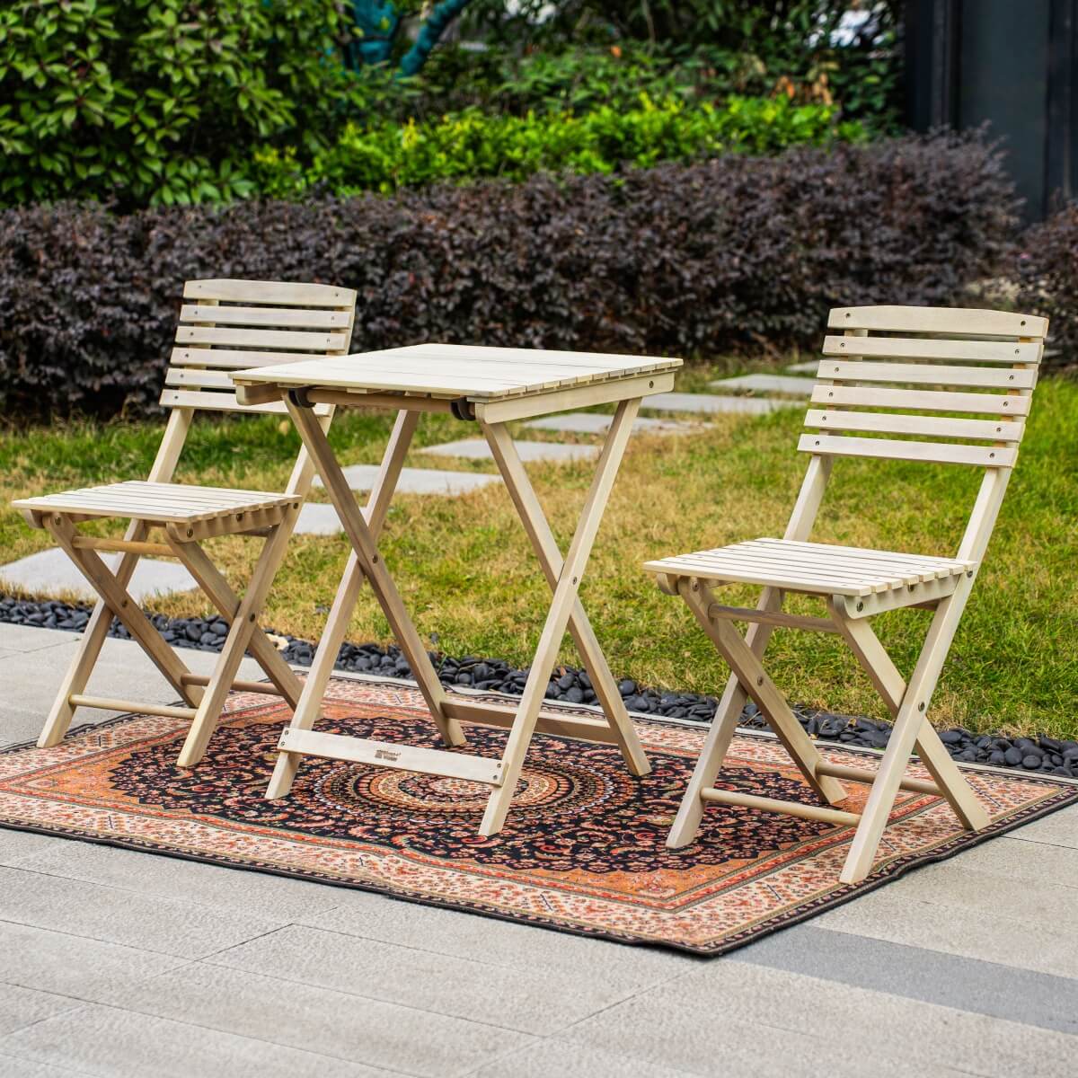 Wooden Outdoor Dining Set – Rectangular Table with Chairs for Garden, Patio or Balcony - Direct Wicker