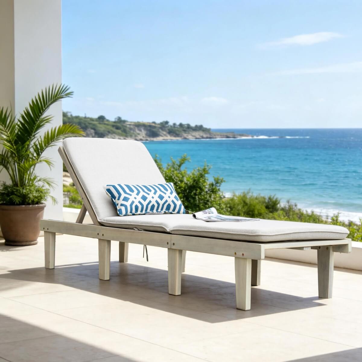 Wooden Sunlounger – Outdoor Garden Deck Chair for Patio, Poolside or Terrace - Direct Wicker