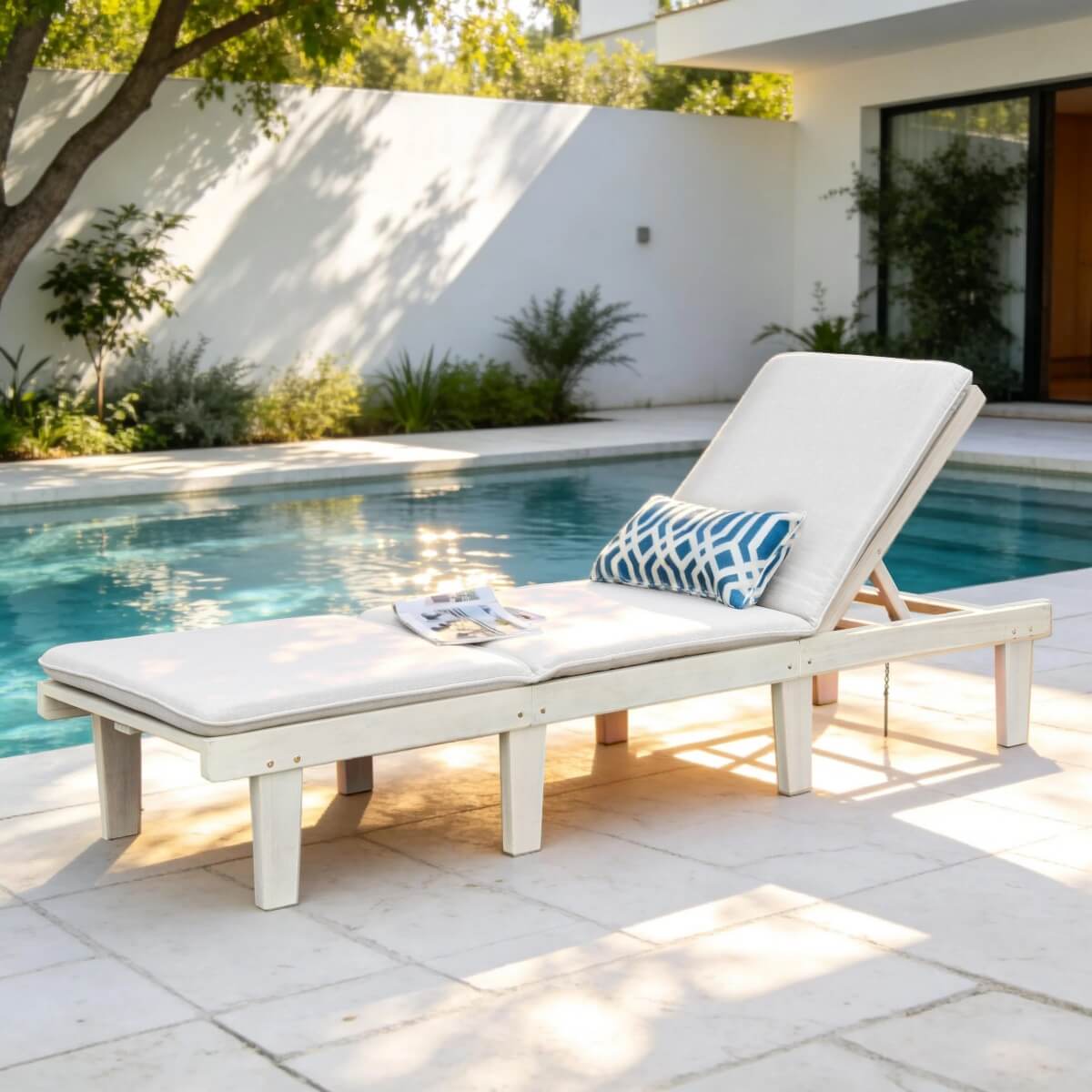 Wooden Sunlounger – Outdoor Garden Deck Chair for Patio, Poolside or Terrace - Direct Wicker