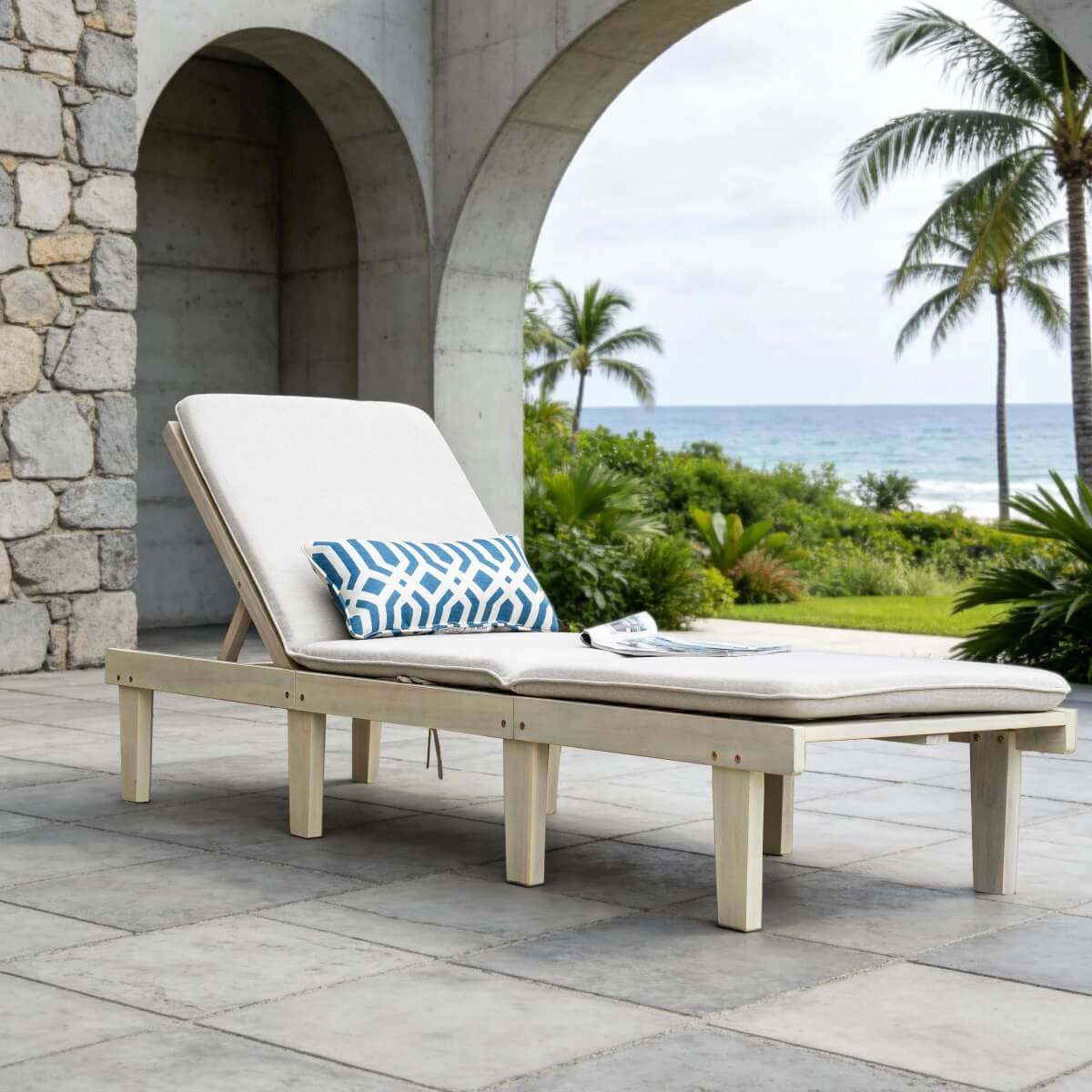 Wooden Sunlounger – Outdoor Garden Deck Chair for Patio, Poolside or Terrace - Direct Wicker