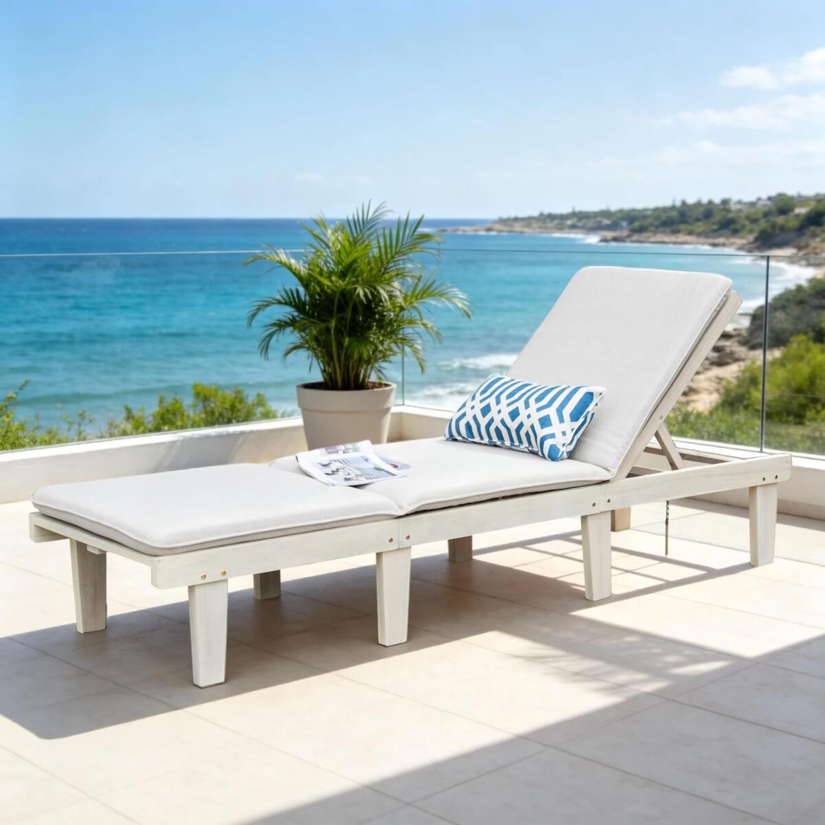 Wooden Sunlounger – Outdoor Garden Deck Chair for Patio, Poolside or Terrace - Direct Wicker
