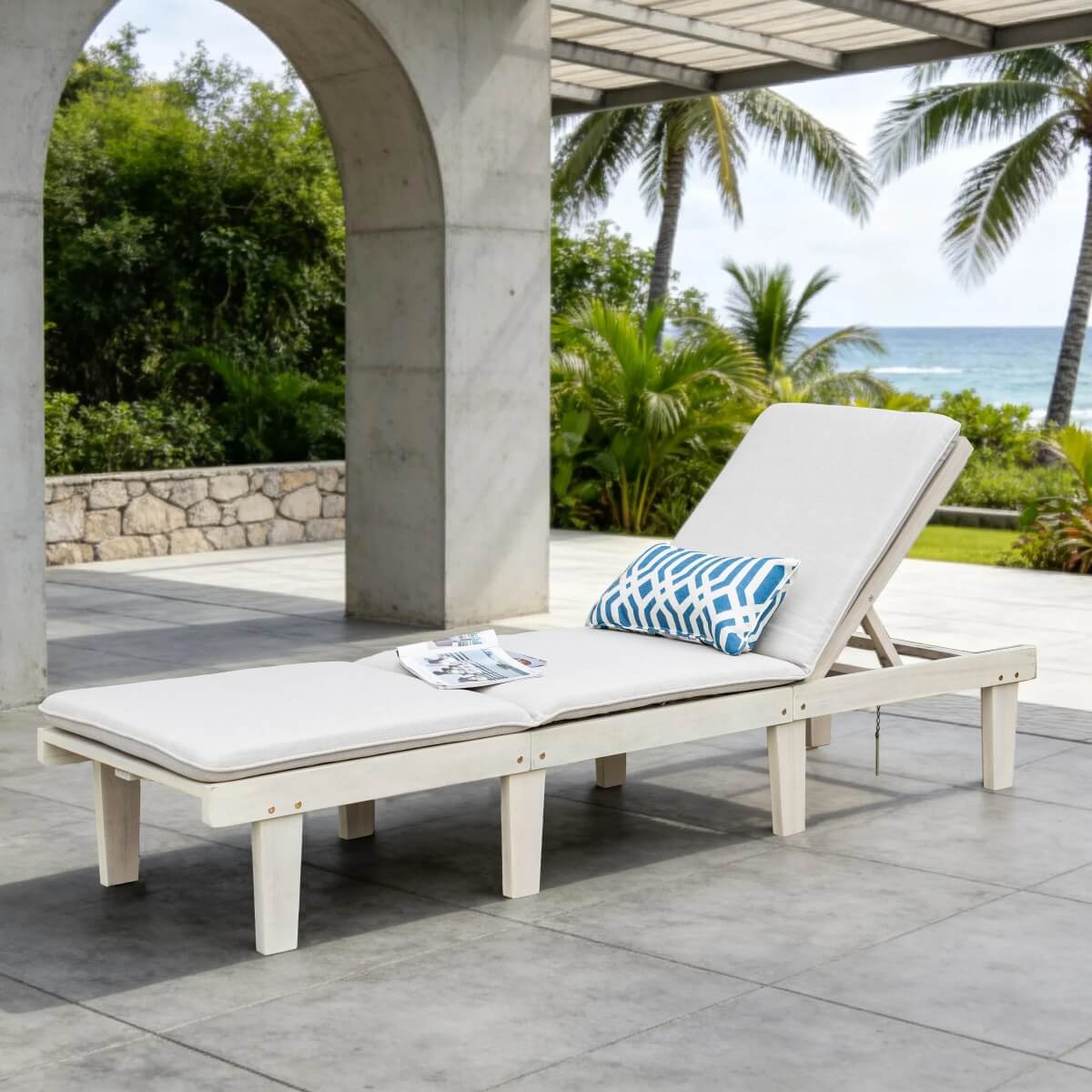 Wooden Sunlounger – Outdoor Garden Deck Chair for Patio, Poolside or Terrace - Direct Wicker